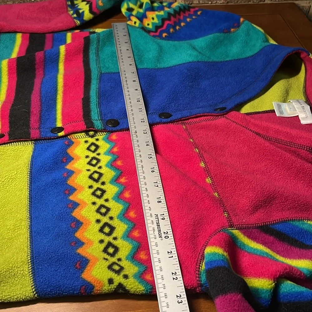 Susan Bristol Multicolor Patchwork Fleece Cardigan Large